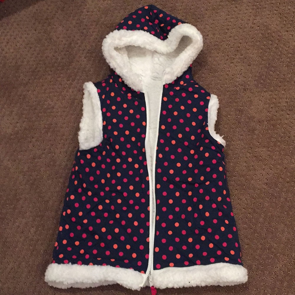 Lands’ End Sherpa vest, reversible, adorable!